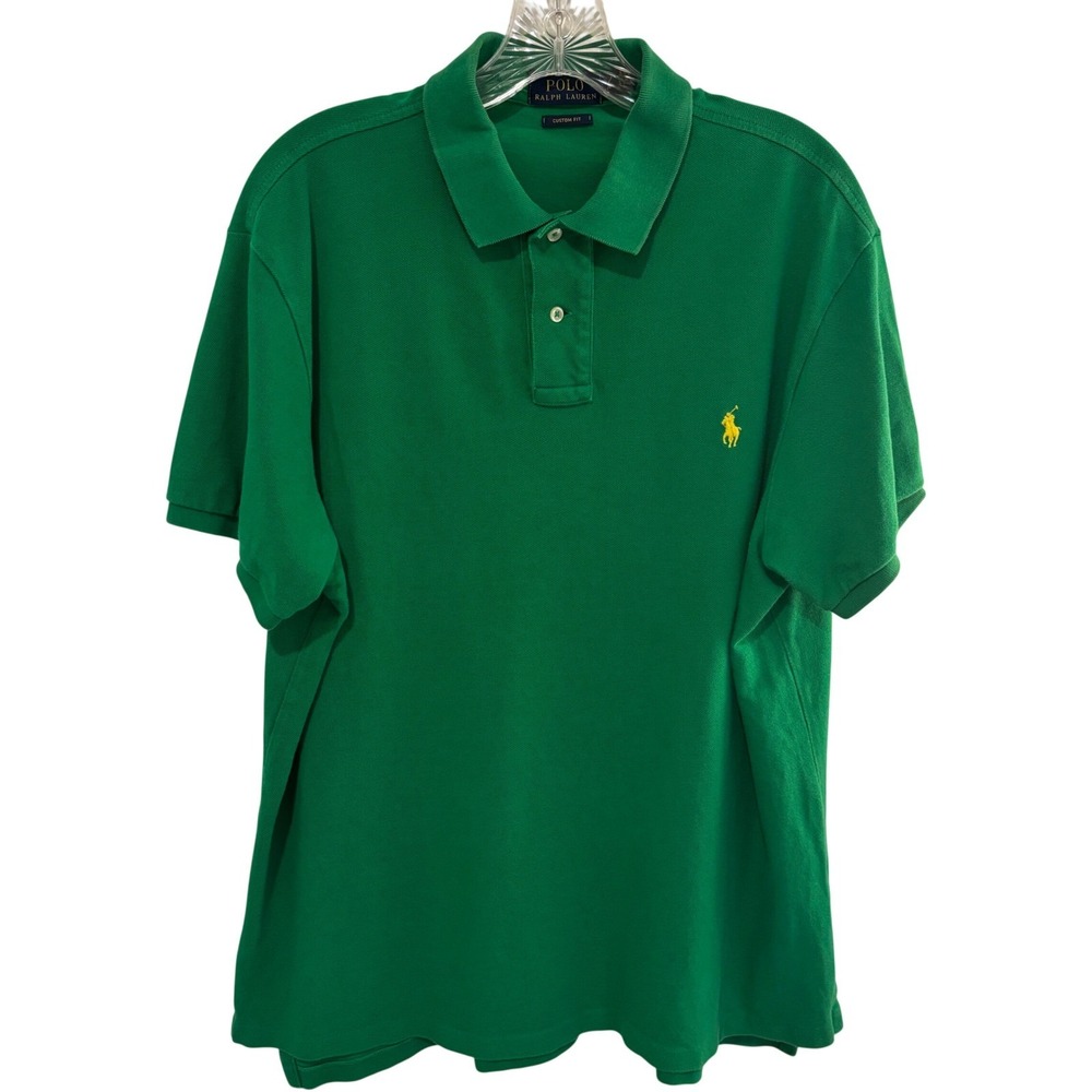 Polo Ralph Lauren Polo Shirt Mens XL Kelly Green Yellow Pony Logo Preppy School - Picture 4 of 9